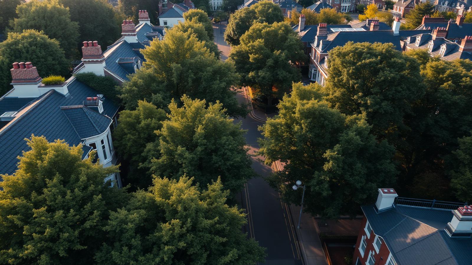 Leafy London residential street from above